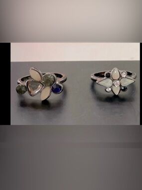 Akira Silver Flower set of two  Rings with Multicolor Stones - Women Jewelry